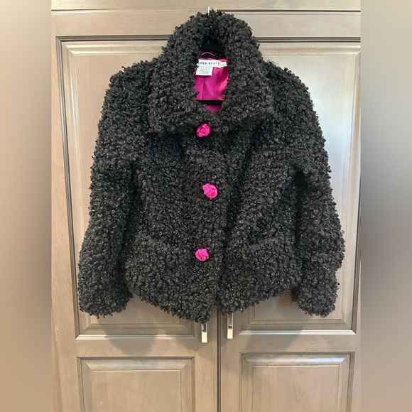Gretchen Scott Curly Faux Lambswool Jacket in Black and Pink, Size S - Picture 1 of 8
